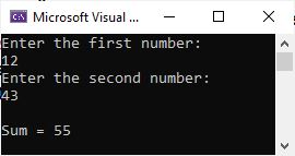 c sharp add two numbers example