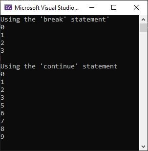 c sharp break continue