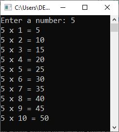 c for loop program