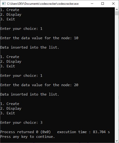 c linked list create and display example