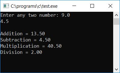 addition subtraction in c