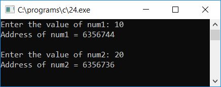 address of variable using pointer c