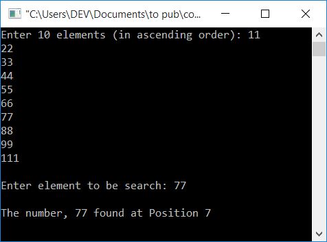 binary search in c using function