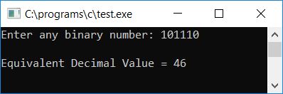 binary to decimal conversion in c