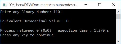 binary to hexadecimal conversion in c