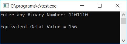 binary to octal conversion in c