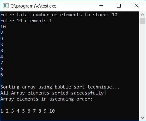 bubble sort in c