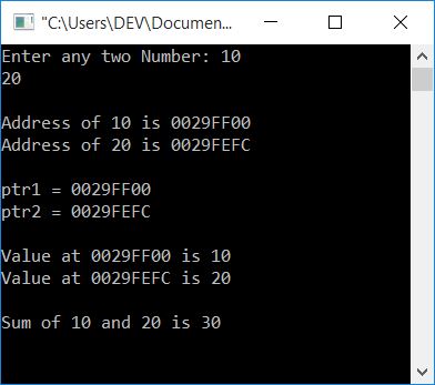 c add two number using pointer