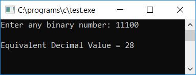 c binary to decimal using function