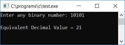 c binary to decimal without pow function