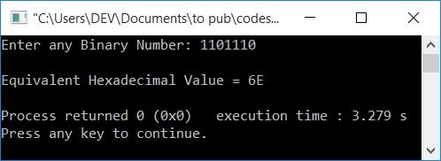 c binary to hexadecimal