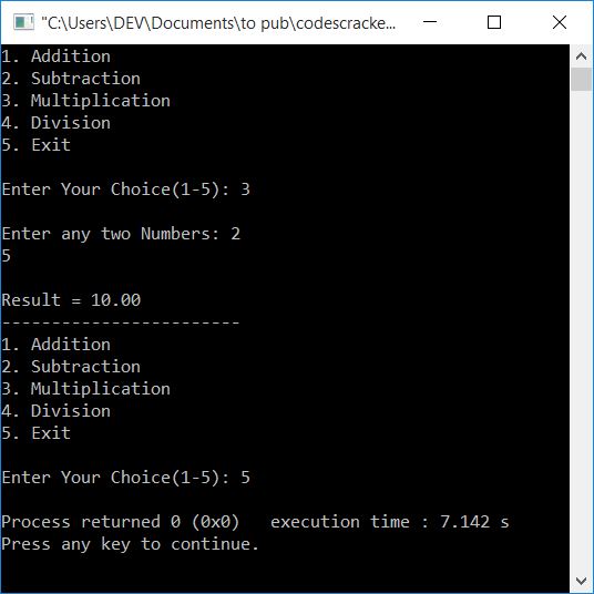 c calculator program using function