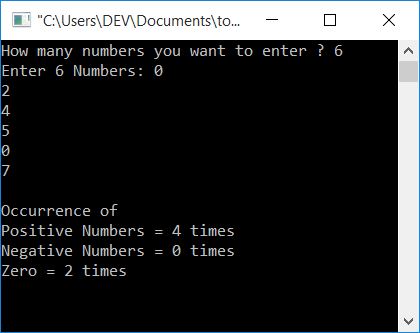 c count positive negative numbers