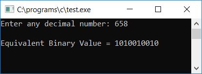 c decimal to binary using function