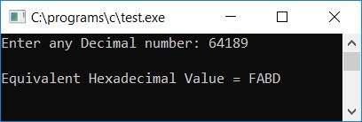 c decimal to hexadecimal without modulous