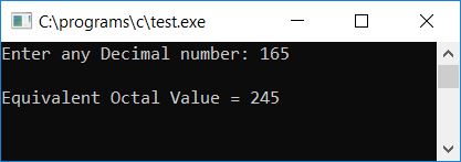 c decimal to octal using function