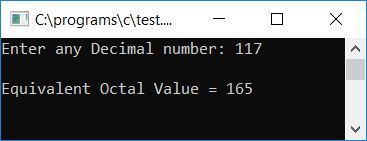 c decimal to octal without modulous