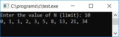 c fibonacci series function return value