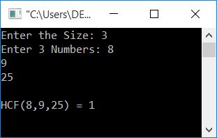 c find hcf of n numbers