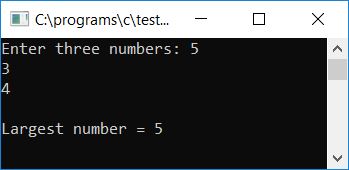 c find largest of three using function