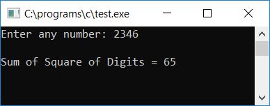 c find sum of square of digit