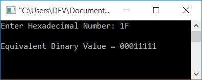 c hexadecimal to binary program