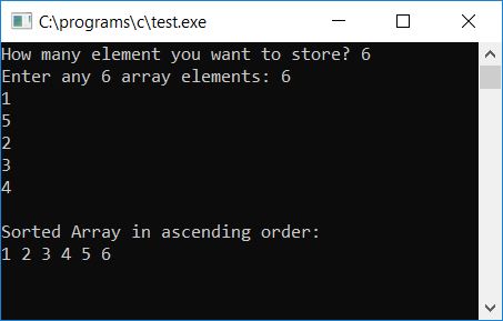 c insertion sort using function