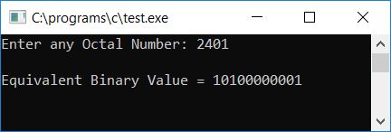 c octal to binary using function