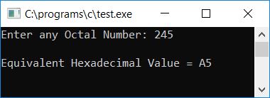 c octal to hexadecimal using function