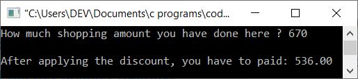 c print purchase amount to paid after discount