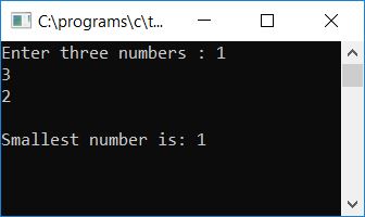 c print smallest of three numbers