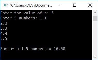 c program add n real numbers