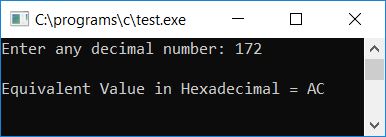 c program convert decimal to hexadecimal