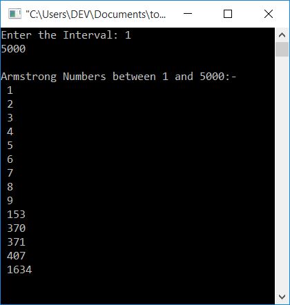 c program display armstrong number between range