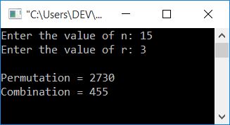 c program find permutation combination