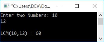 c program lcm of two numbers