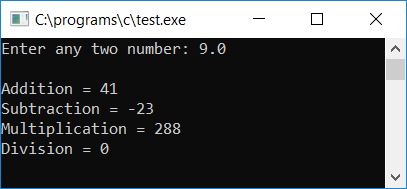 c program perform mathematical operation