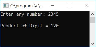 c program product of all digit