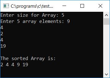 c selection sort using function