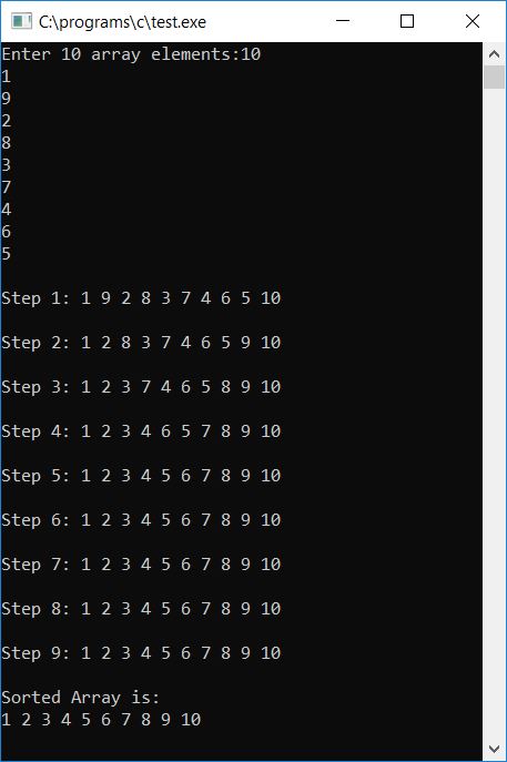 c sort array using bubble sort