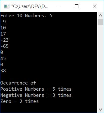 count occurrence positive negative number c