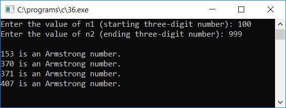 find all armstrong number c