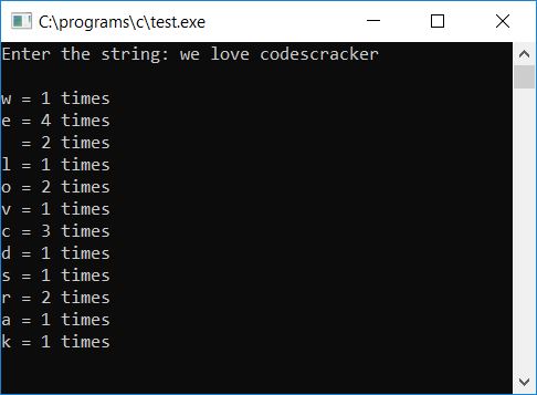 find frequency of each character in c