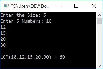 find lcm of n numbers c