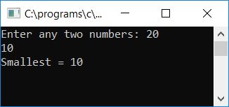 find smallest of two using function c