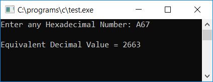 hexadecimal to decimal conversion c