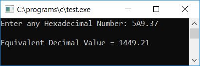 hexadecimal to decimal in c