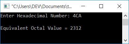 hexadecimal to octal c