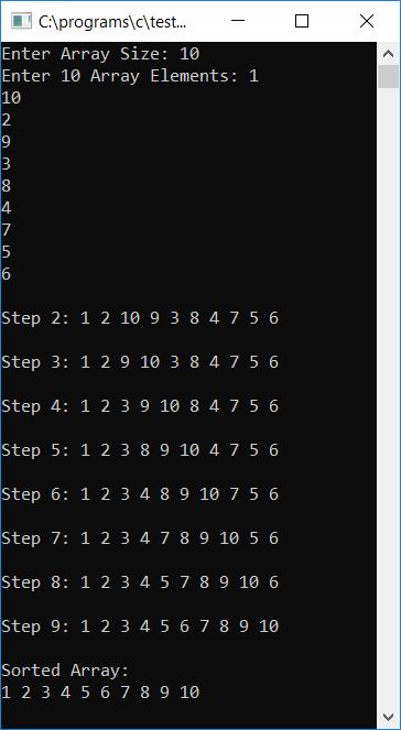 insertion sort program in c