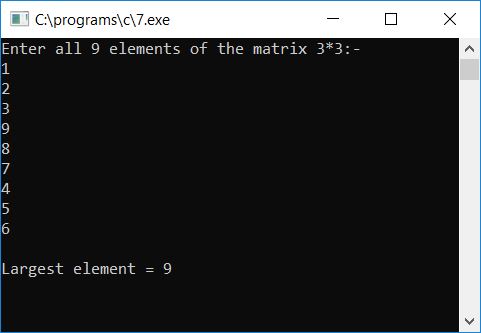 largest element in matrix c program